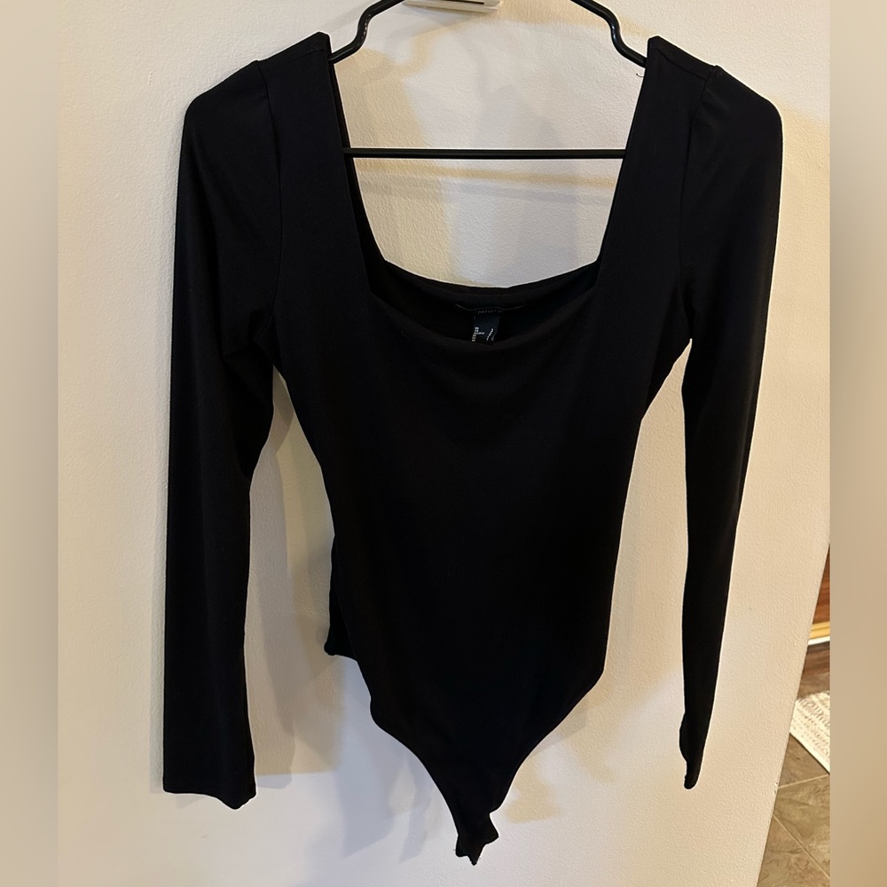 Black body suit thong with 2 buttons open back